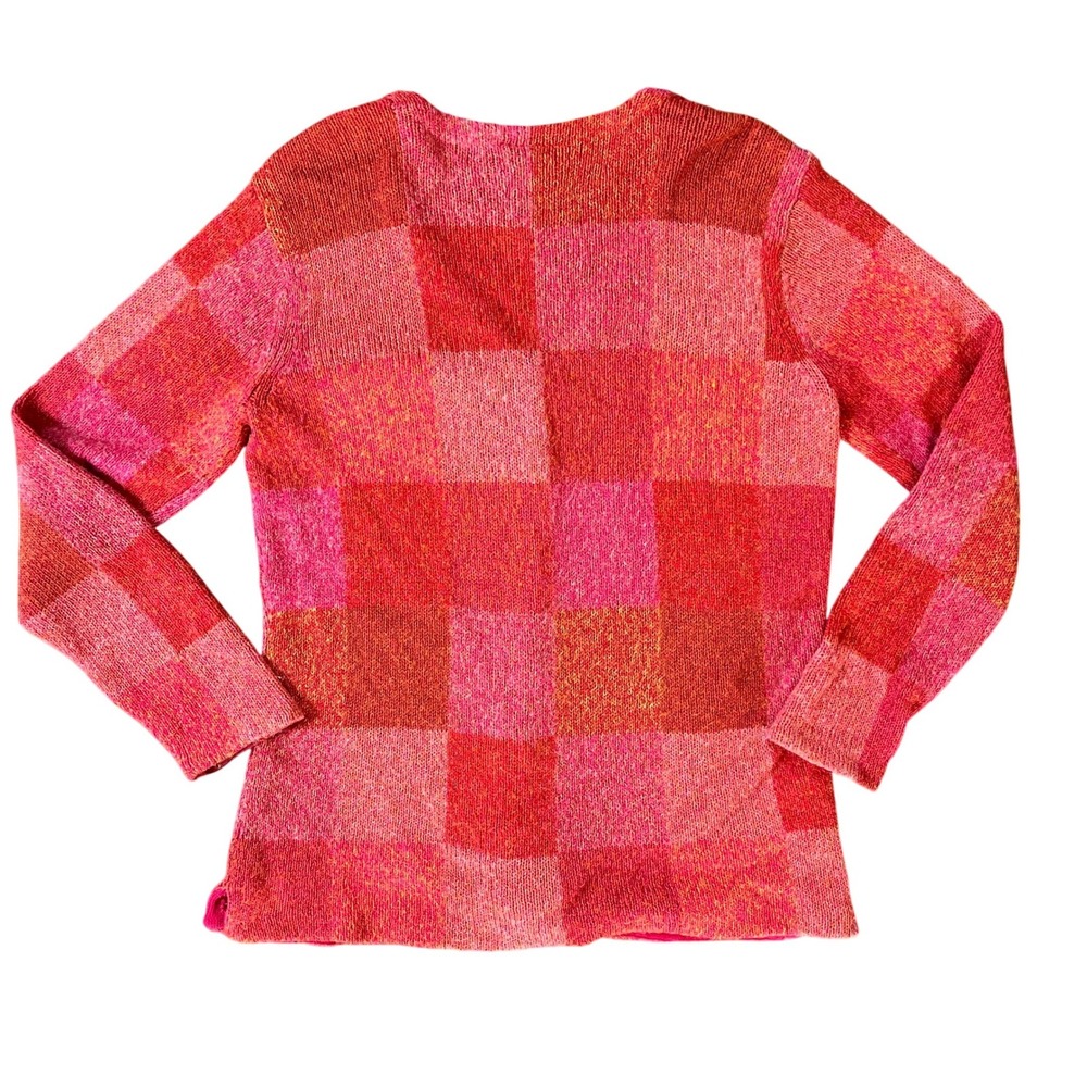 Vintage Talbots Women Pink Red Checkered V-Neck Button Cardigan Sweater Meadium - Picture 2 of 7